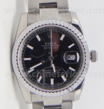 SS Oyster Strap Rolex Datejust Mens Copy Watch Black Face